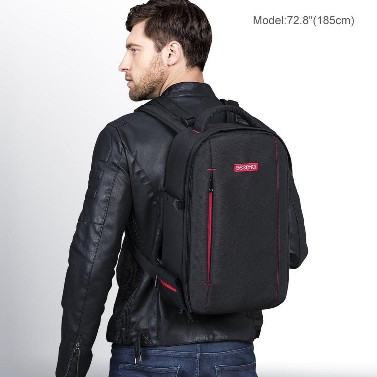 Beschoi Fotorucksack wasserdicht Kamerarucksack groß mit Laptopfach schwarz