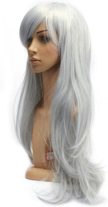 Graue Karneval Perücke 70cm Lockig Wellig Lang Damen Wig