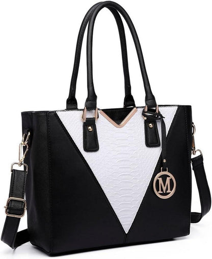 Handtasche Damen V-förmiges Design Schwarz Synthetic Ledertasche