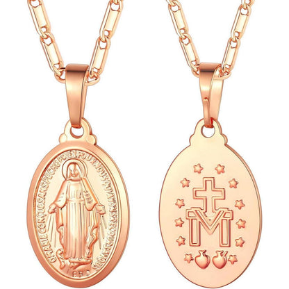 Jungfrau Maria Kette Oval Anhänger Rosegold Vergoldet