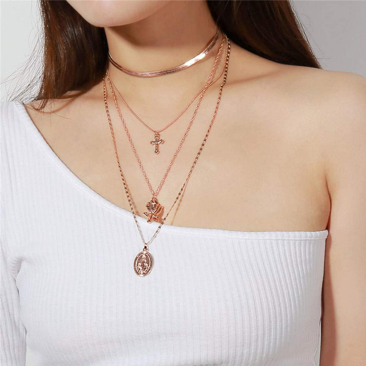 Jungfrau Maria Kette Oval Anhänger Rosegold Vergoldet