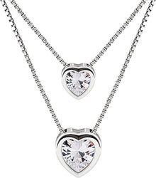 Doppelkette Herz Halskette 925 Sterling Silber Zirkonia Schmuck