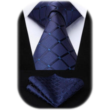 Herren Krawatte Set Navy Blau Extra Lang Karo