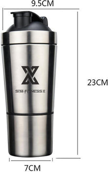 Edelstahl Protein Shaker 600+200ml | Eiweiß Sport Fitness