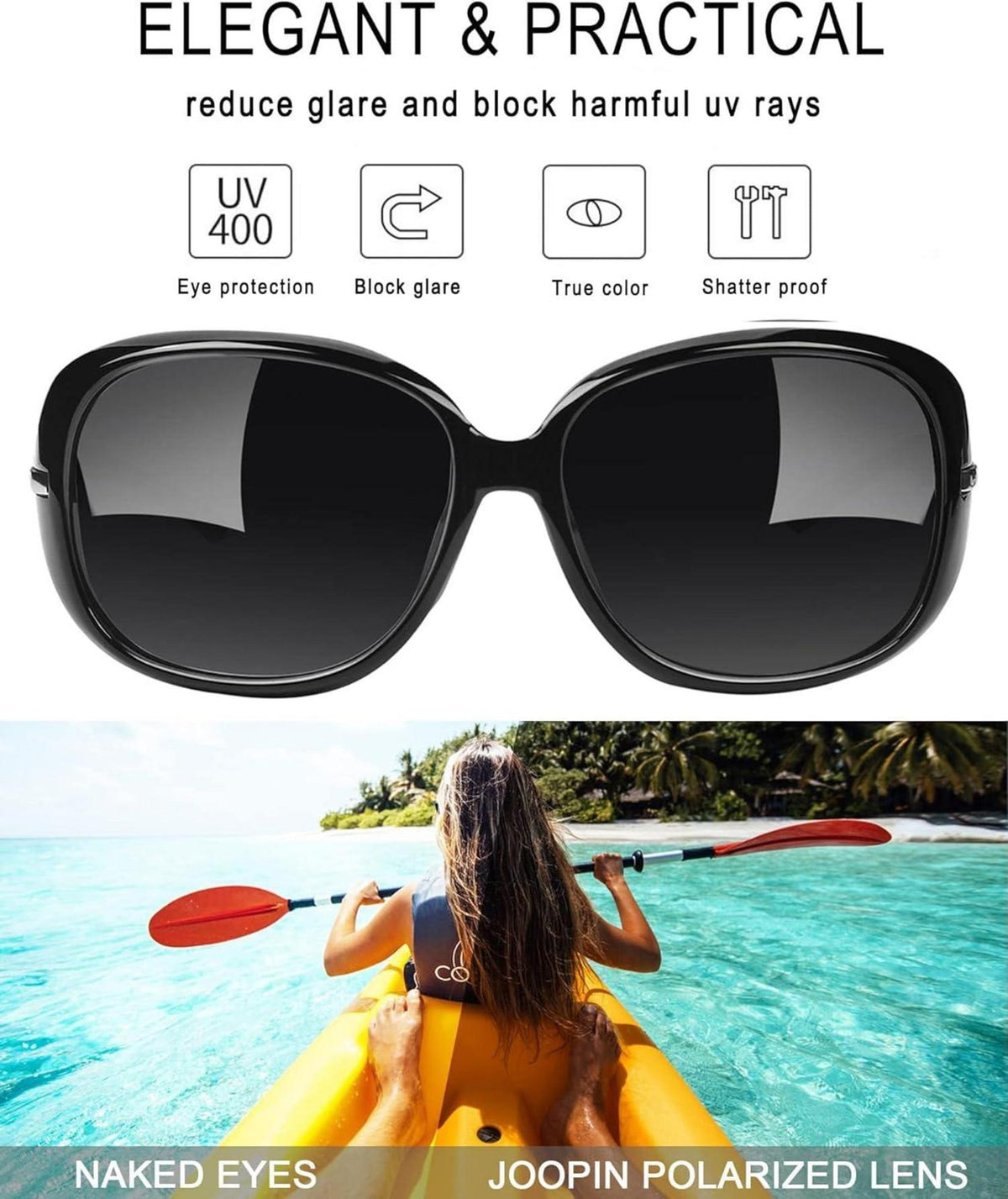Polarisierte Sonnenbrille Damen Elegant Vintage XL Schwarz UV400