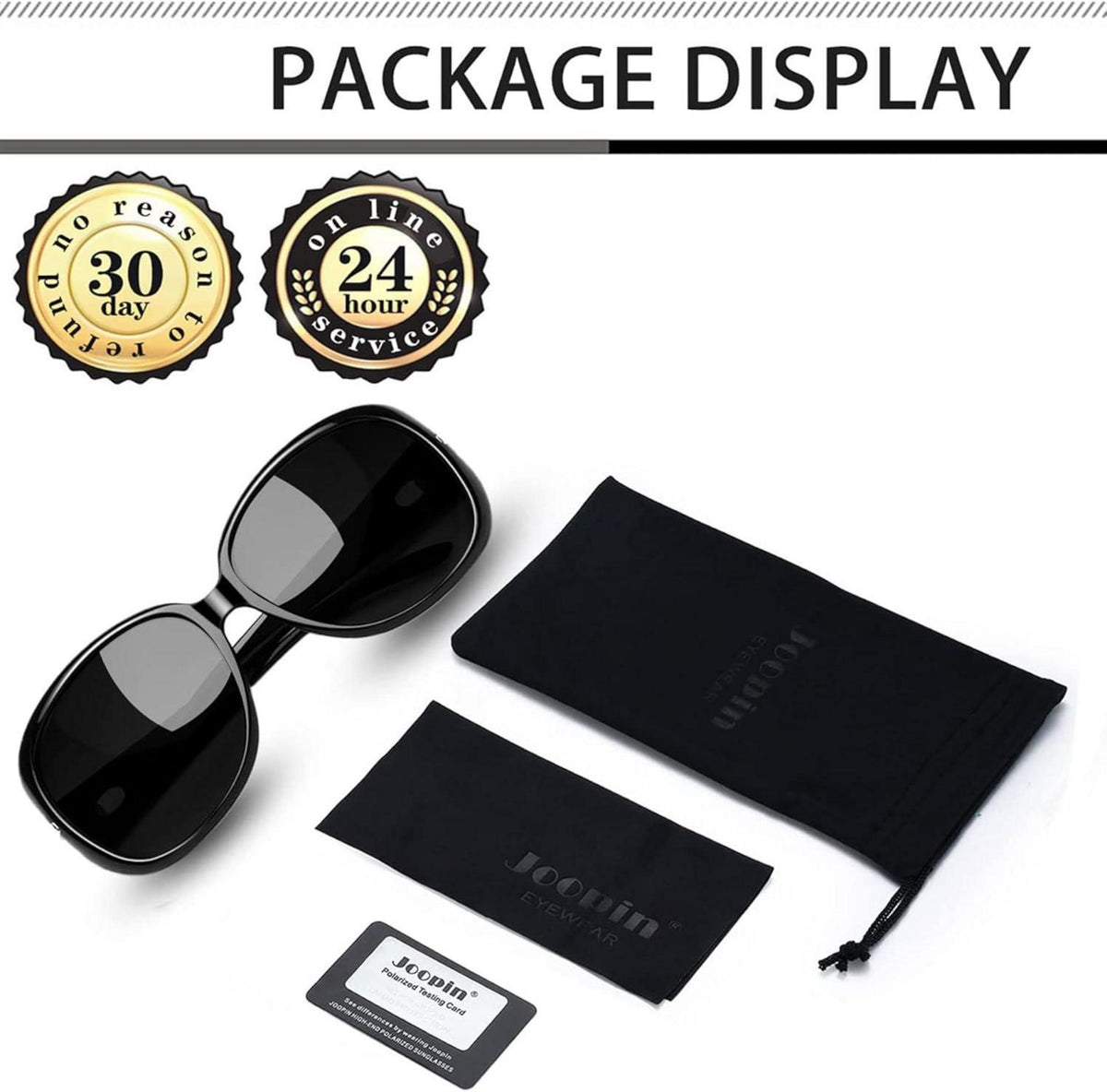 Joopin Sonnenbrille Damen Polarisiert XL UV400 Schutz Vintage Oversize Schwarz