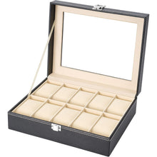 Uhrenbox mit Glasdeckel Schwarz PU-Leder 10 Uhren 25x20x8