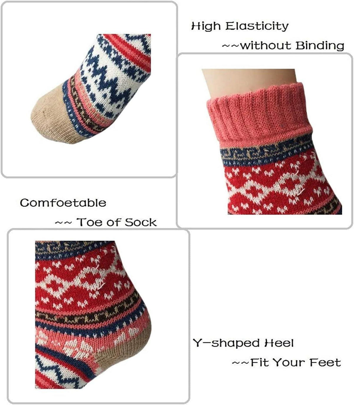 Warme Dicke Wollsocken Damen 5er Pack Stricksocken 35-41 für