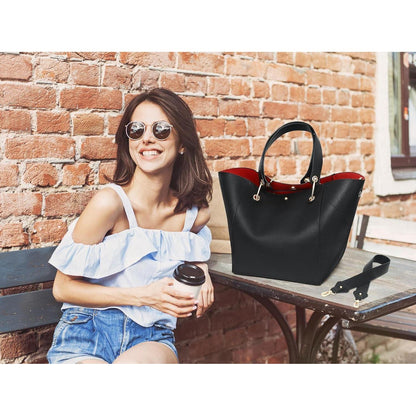 SQLP Damen Henkeltasche Leder Groß Kapazität Schwarz