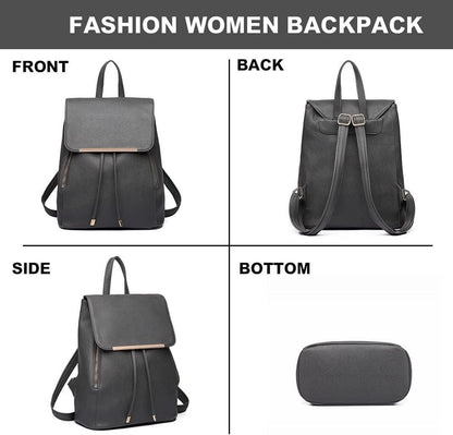 Damen Kunstleder Elegant Rolltop Rucksack Tunnelzug Stadt Tasche