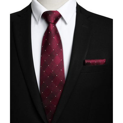 Extra lange Check Krawatte Taschentuch Set Rot-Weiss