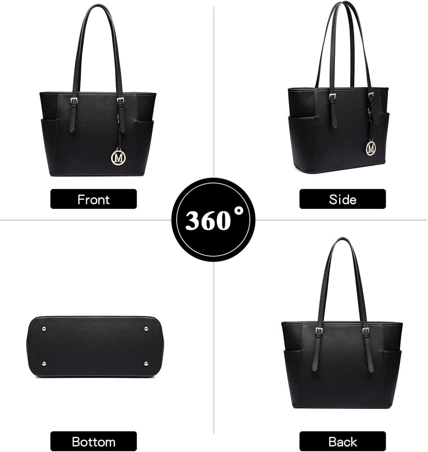 Schwarze Damen Handtasche Shopper Schultertasche Groß PU Leder 35x28cm