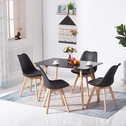 Esszimmerstühle Set 4er Schwarz | PU Sitz, Buchenholzbeine