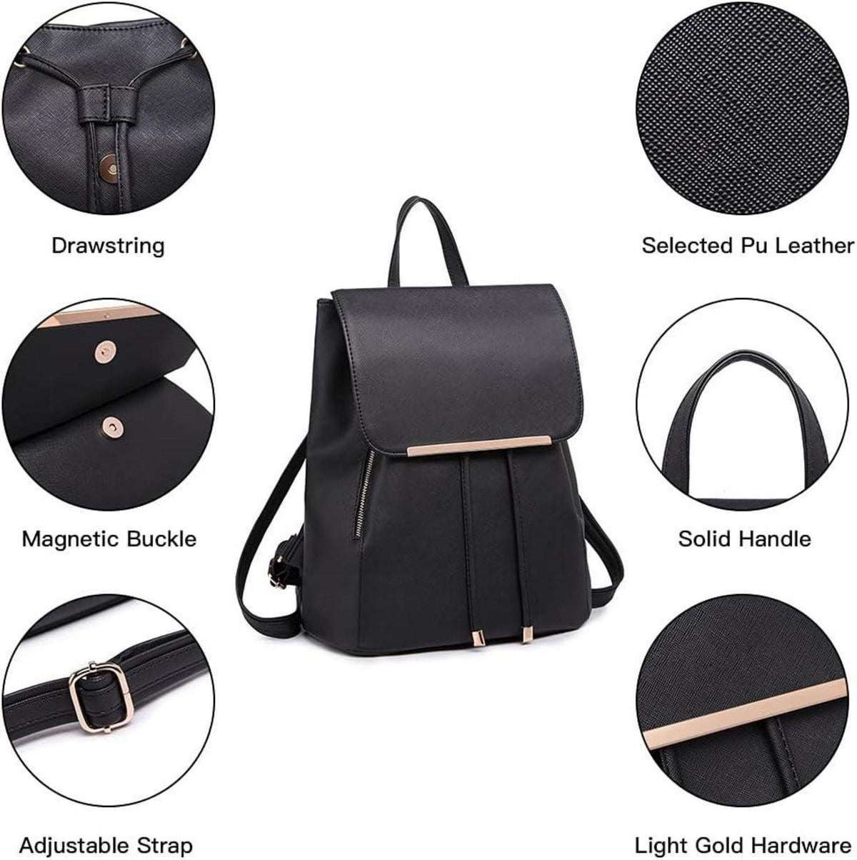 Damen Kunstleder Rolltop Rucksack Tunnelzug Cityrucksack
