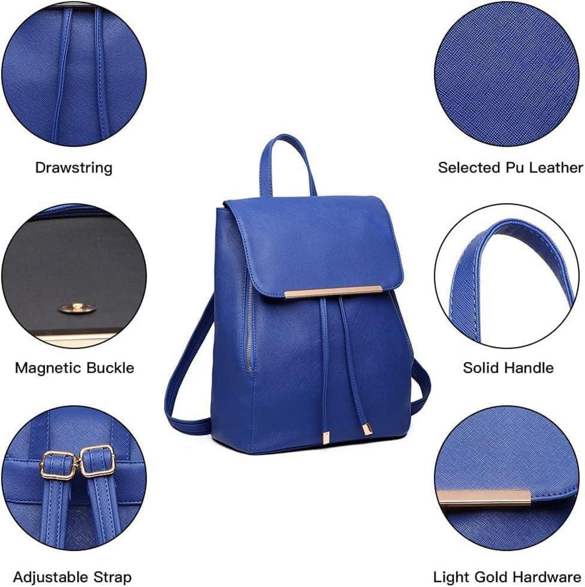 Rucksack Damen Kunstleder Elegant Rolltop Tunnelzug-Design Cityrucksack