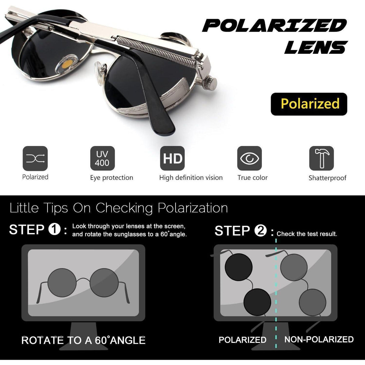 Retro Runde Sonnenbrille Herren Damen Polarisiert Blau Verspiegelt