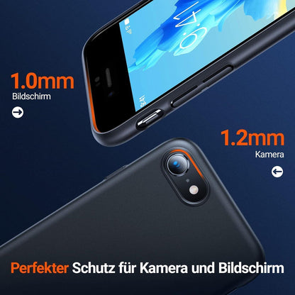 iPhone SE 2020/2022 Hülle Schwarz, Dünn Slim mit 9H