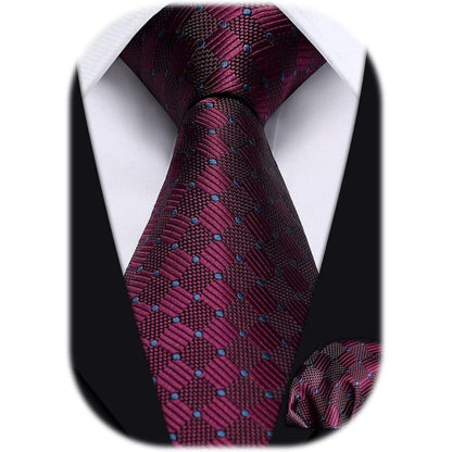 Extra Lange Check Krawatte Taschentuch Set Blau Herren