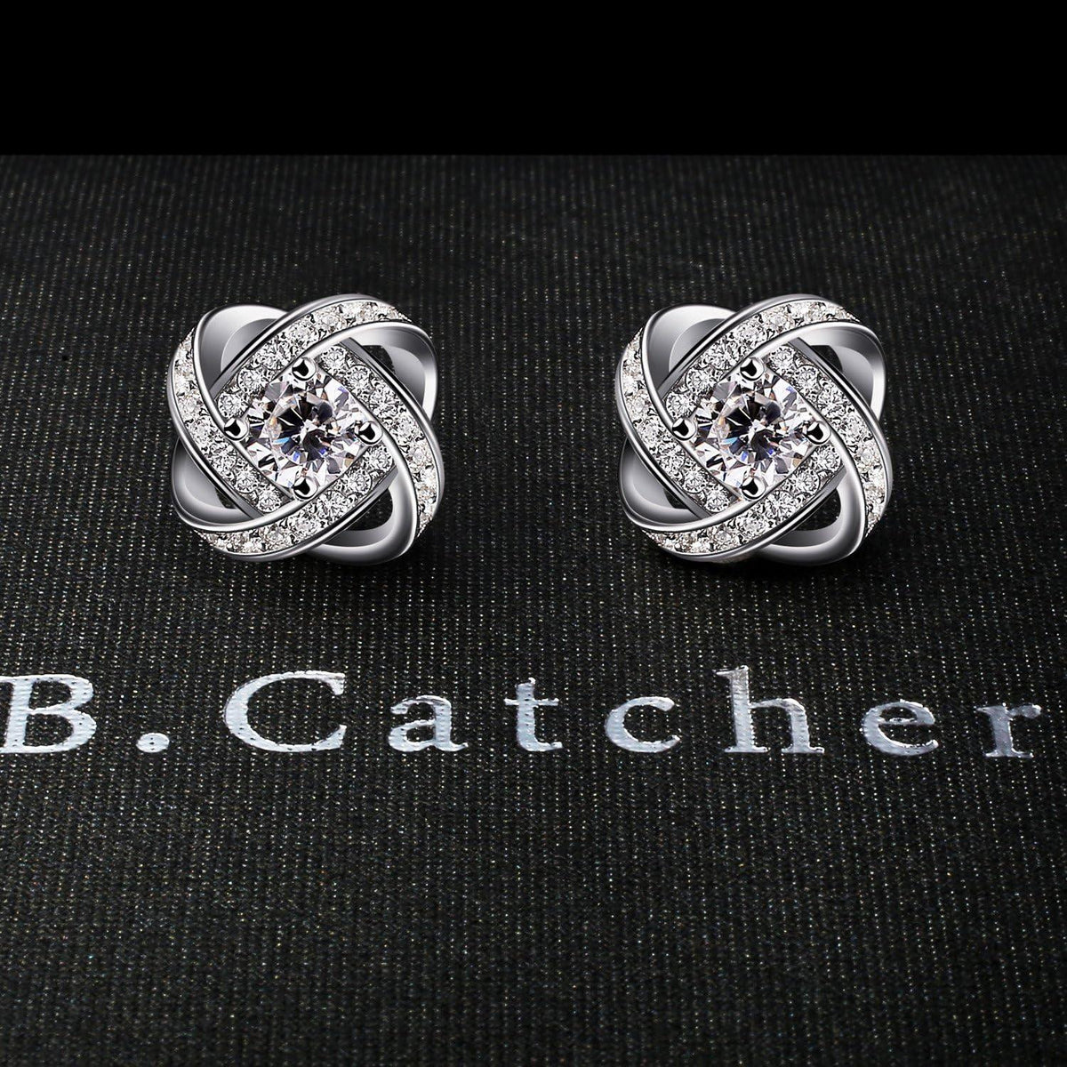 B.Catcher Ohrringe Damen 925 Silber Zirkonia Ohrstecker Set LOVE Twist-Würfel