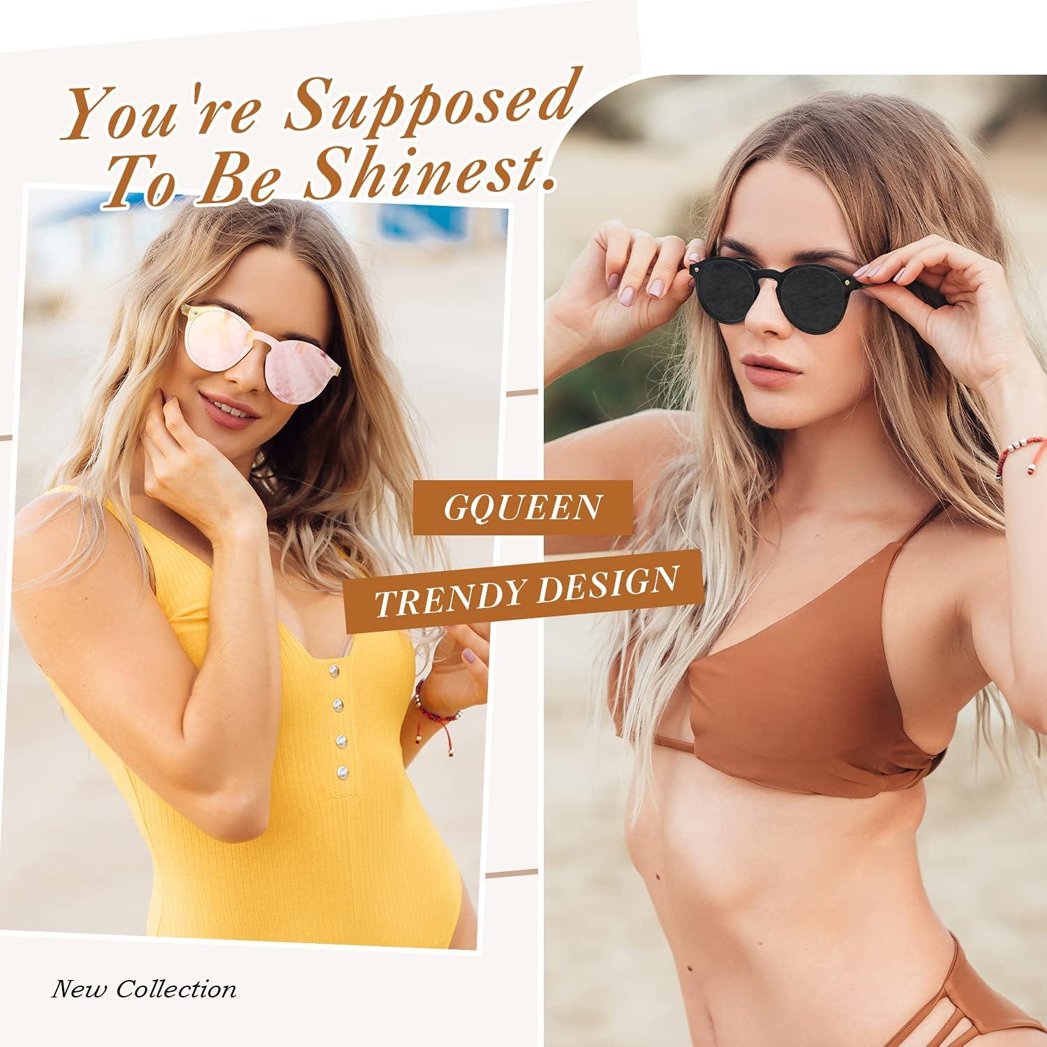 GQUEEN Sonnenbrille Blau Verspiegelt UV400 Groß Rund Herren