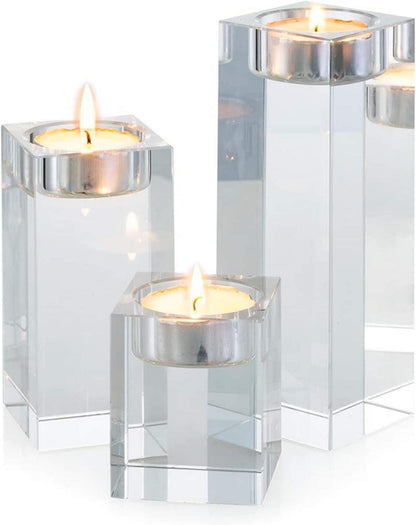 Kristall Glas Kerzenständer Set für Romantisches Abendessen & Hochzeit