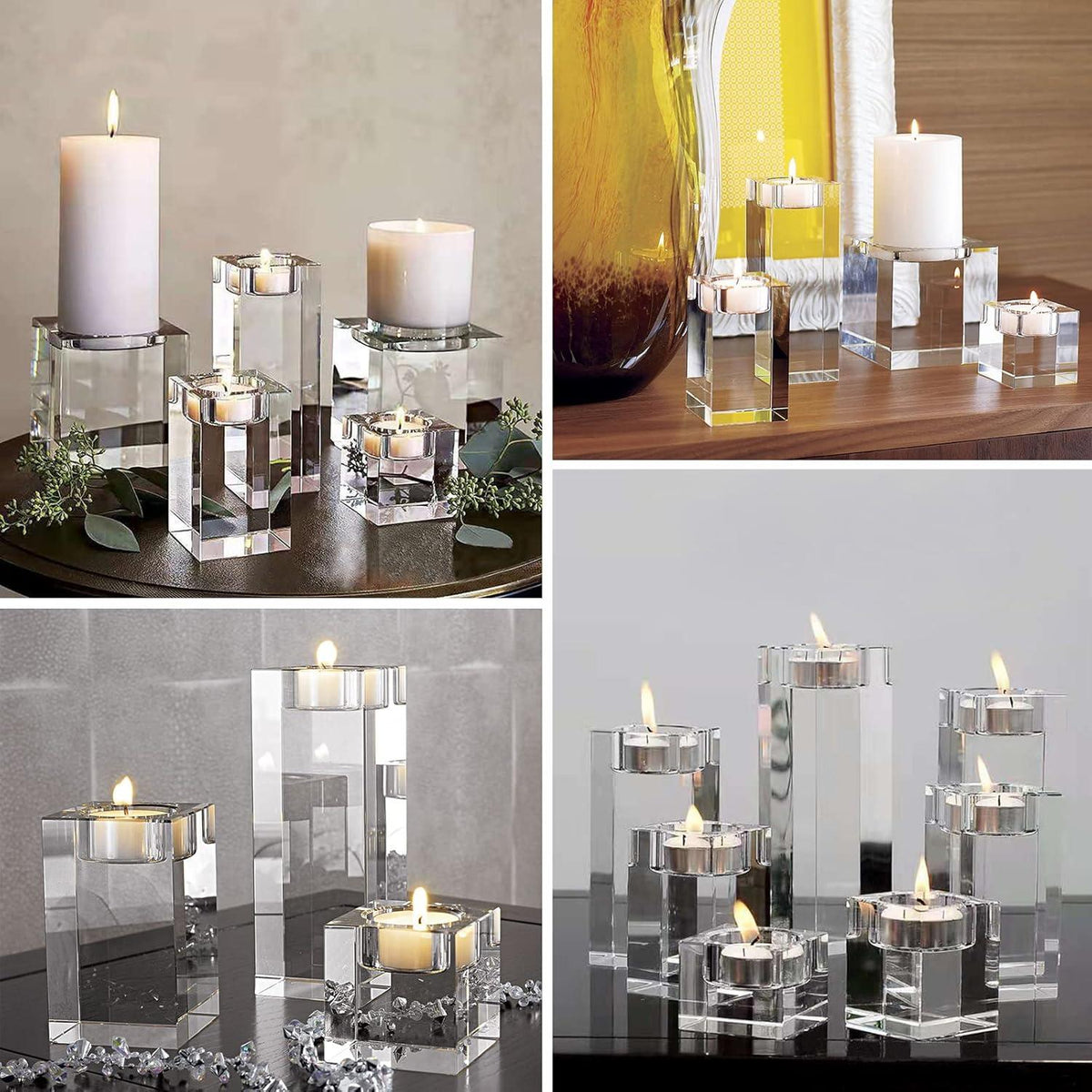 Hochwertige Kristall Glas Kerzenständer Set für Romantisches Abendessen & Hochzeit, 3-teilig