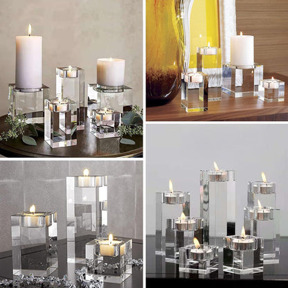 Hochwertige Kristall Glas Kerzenständer Set für Romantisches Abendessen & Hochzeit, 3-teilig