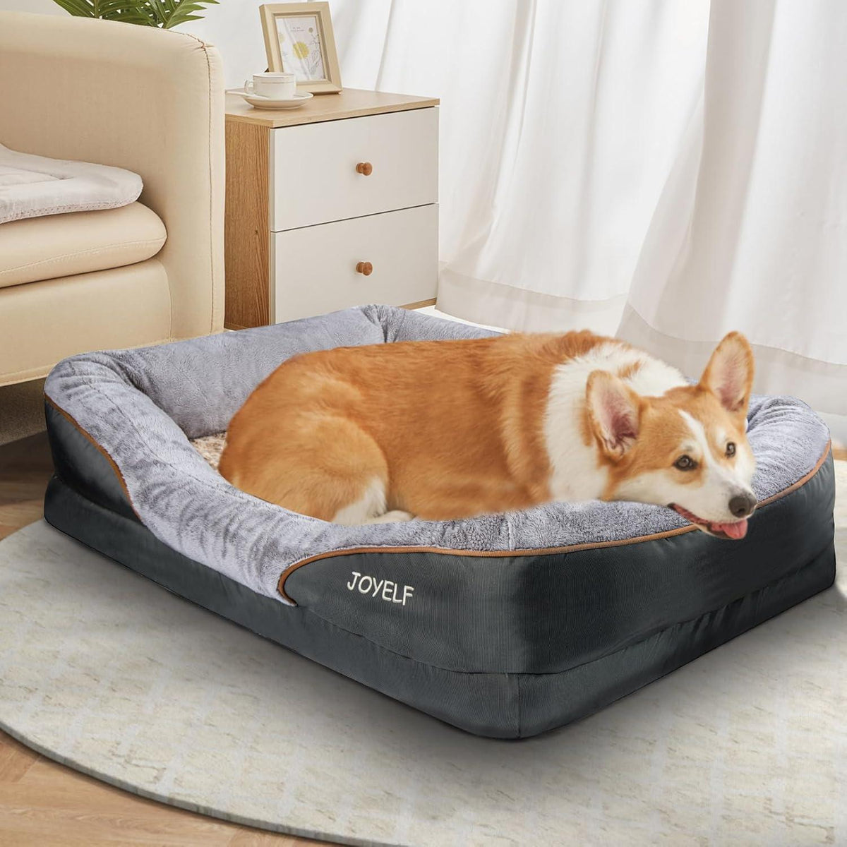 Orthopädisches Hundebett Memory-Schaum mit Nackenrolle & Geschenk