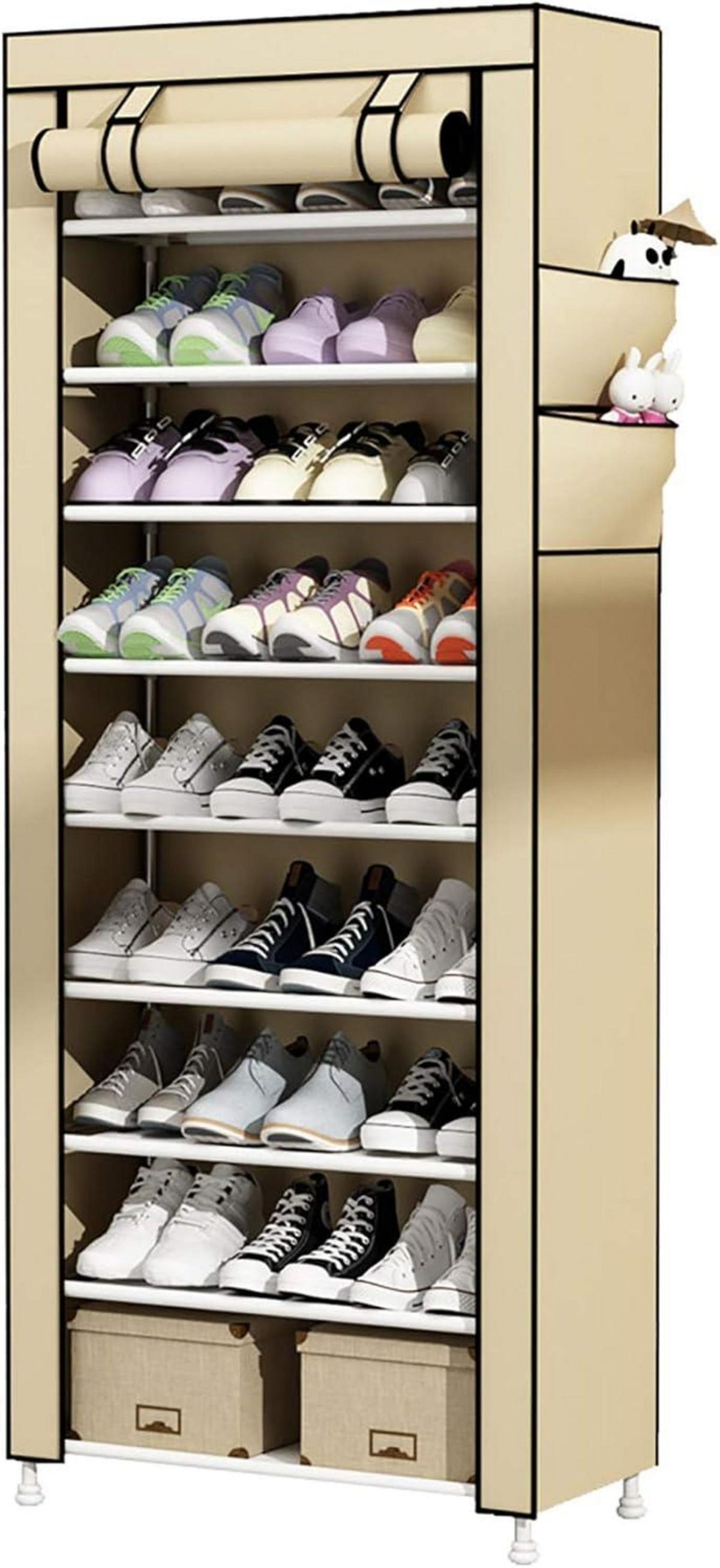 UDEAR 10-Tier Schuhschrank mit Stoffhülle für 27 Paar Schuhe Beige