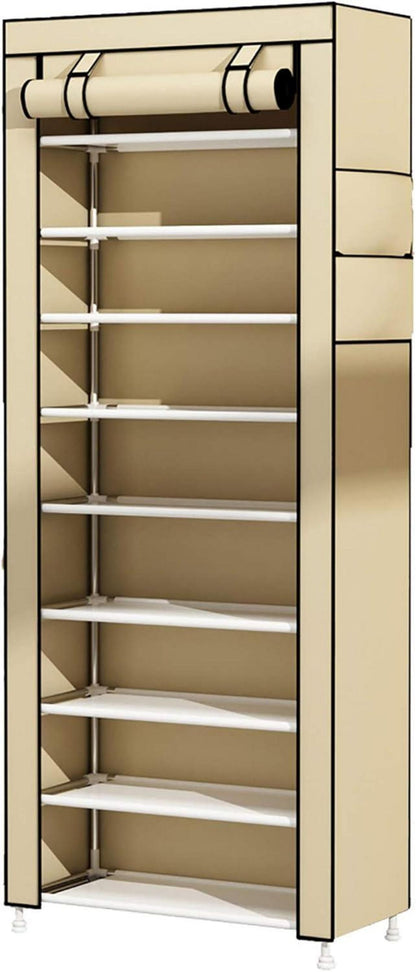 UDEAR 10-Tier Schuhschrank mit Stoffhülle für 27 Paar Schuhe Beige