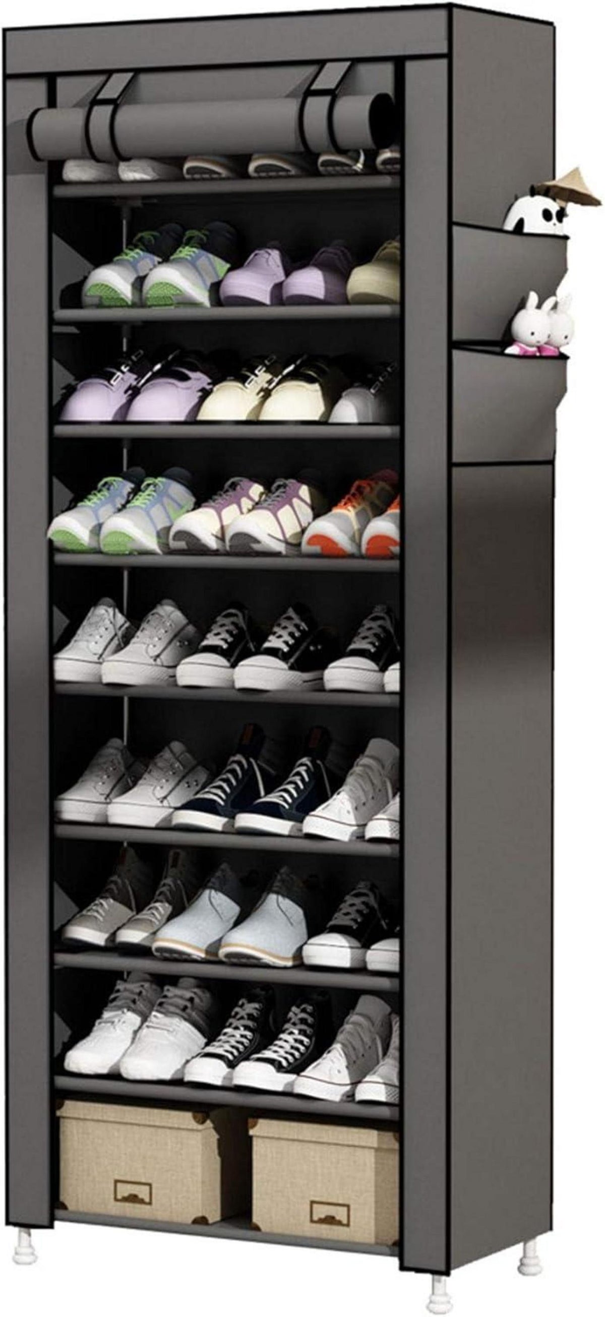 10-Tier Schuhschrank für 27 Paar Schuhe Grau mit Stoffhülle