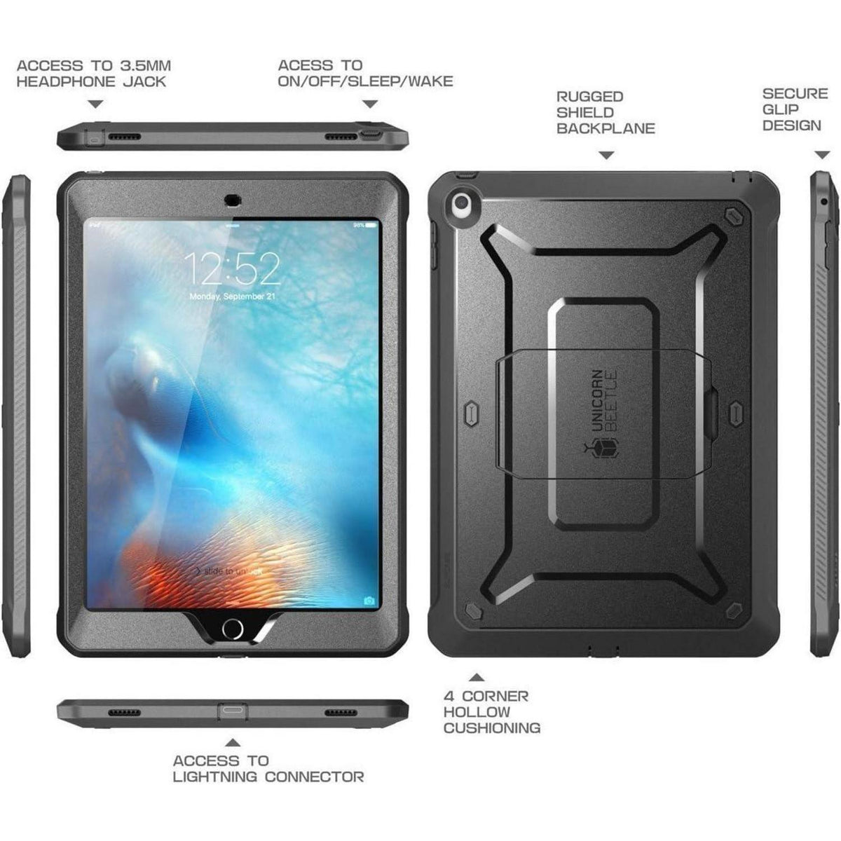 iPad 9.7 Hülle mit Displayschutz, robust, schwarz