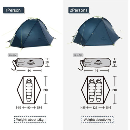 Ultraleichtes Zelt für 1/2 Personen, 20D