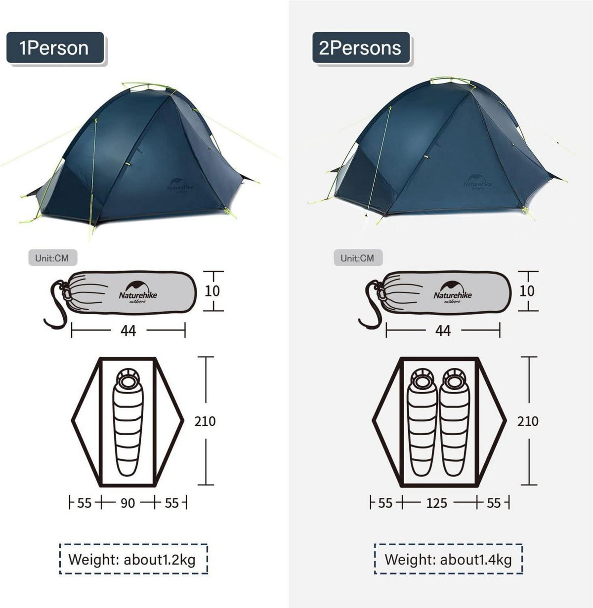 Ultraleichtes Zelt für 1/2 Personen, Anti-UV, 20D Nylon