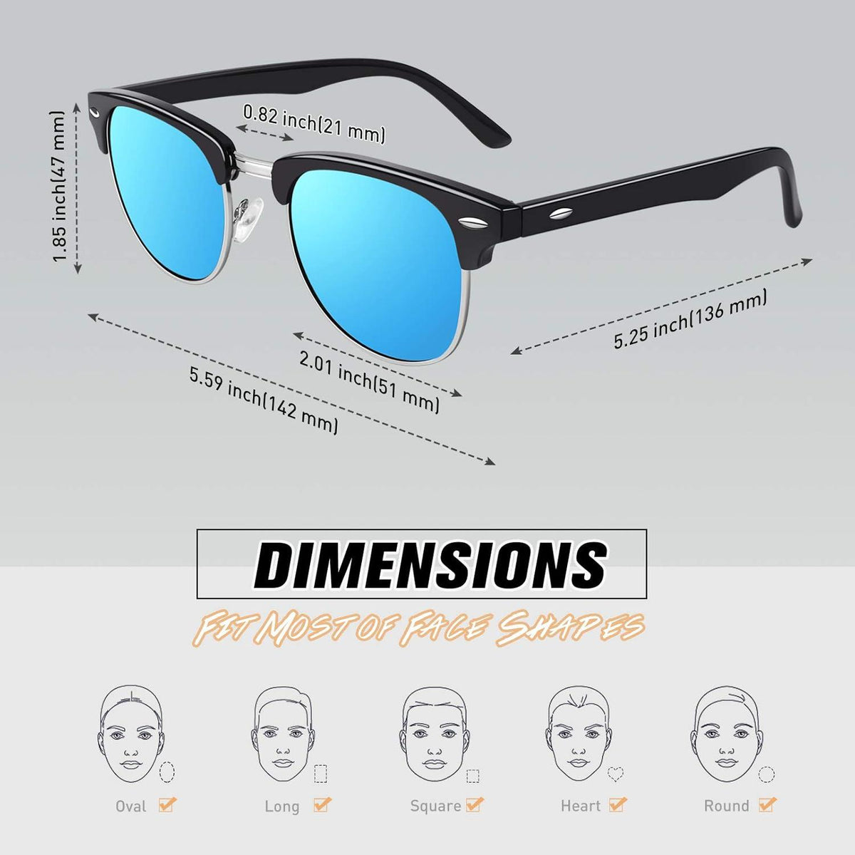 Unisex Retro Vintage Sonnenbrille 60er Browline-Style Halbrahmen