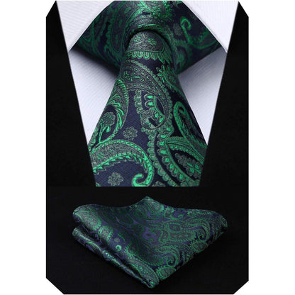 Krawatten-Set mit Einstecktuch, Paisley-Blumenmuster, Grün