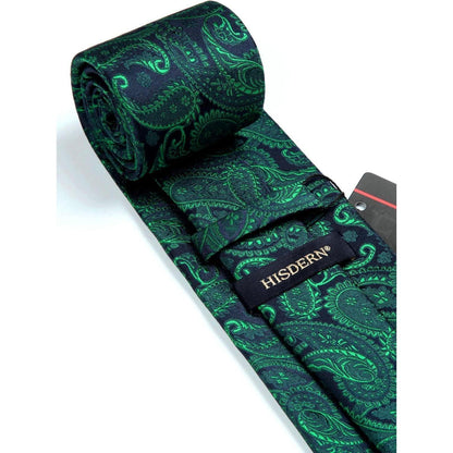 Krawatten-Set mit Einstecktuch, Paisley-Blumenmuster, Grün