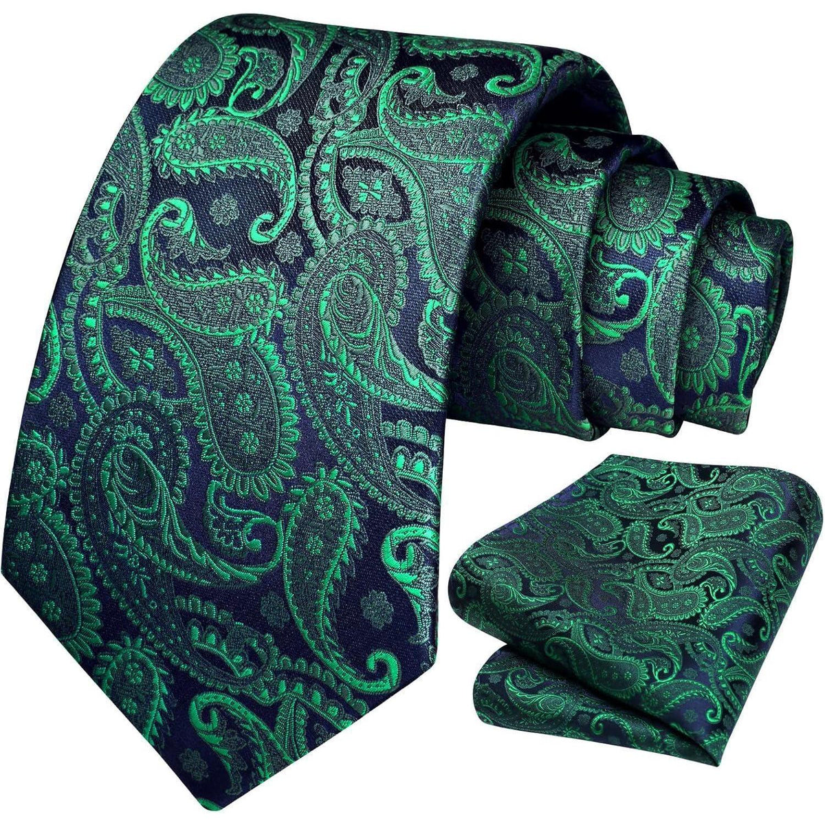 Krawatten-Set mit Einstecktuch, Paisley-Blumenmuster, Grün