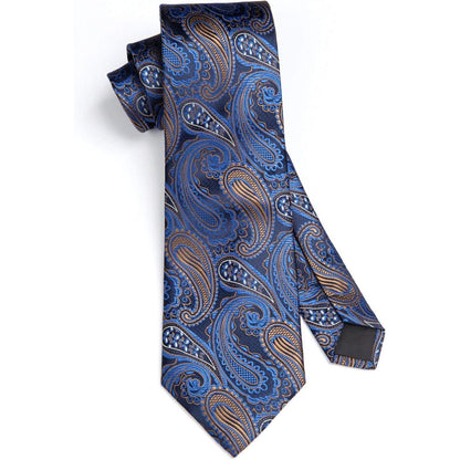 Krawatten-Set Herren Paisley Blau & Braun mit Einstecktuch