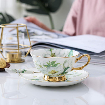Kaffeetassen Set Premium Bone China Porzellan 200ml Floral Design