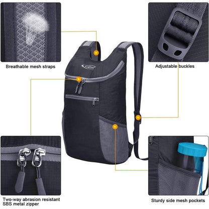 Faltbarer Wanderrucksack 11L ultraleicht für Damen und Herren Schwarz