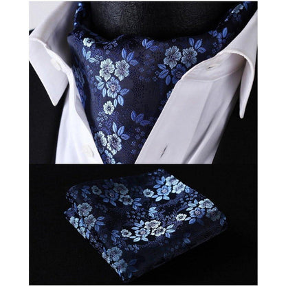 Herren Krawattenschal & Einstecktuch Set Navy Blau Paisley Seide
