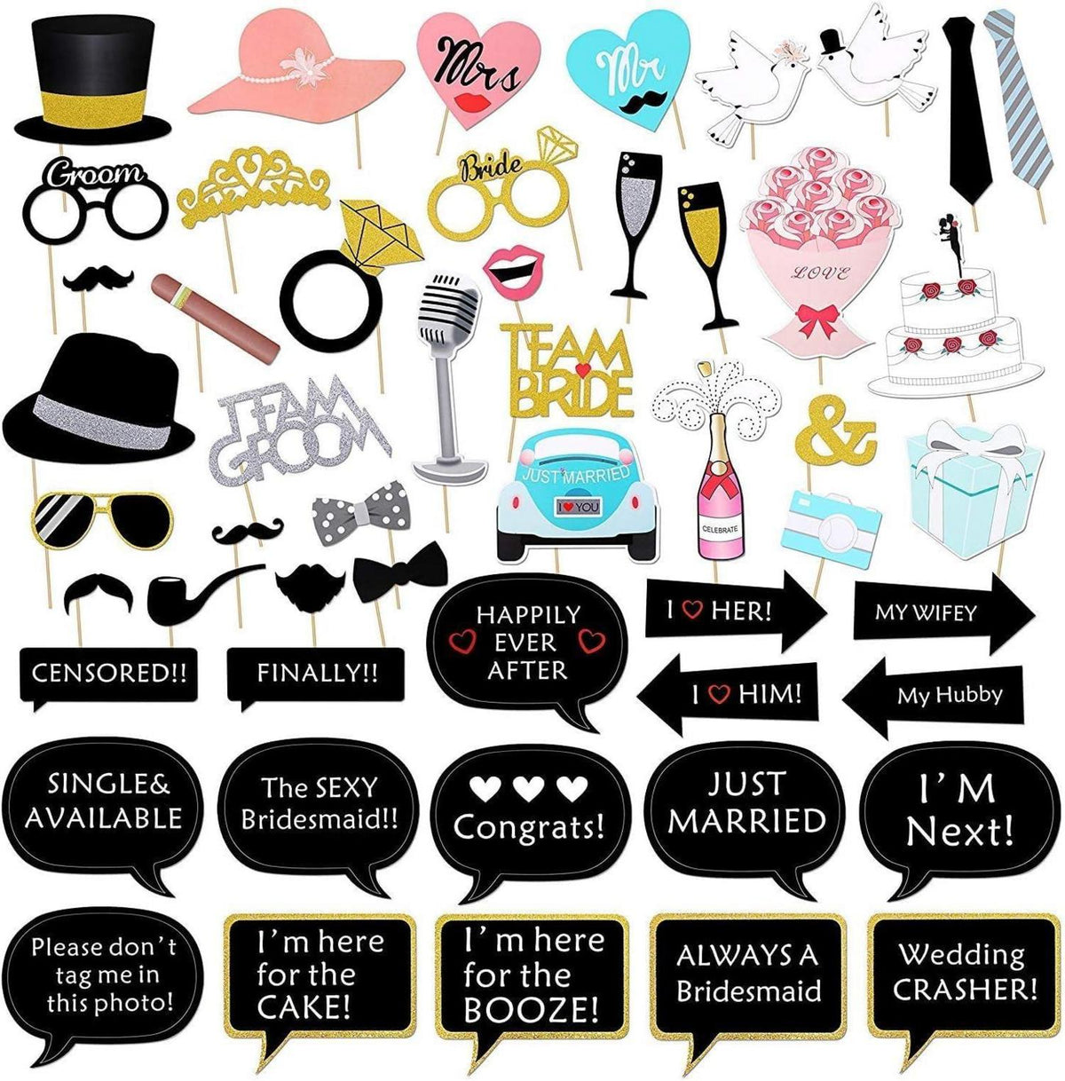 Foto Requisiten Hochzeit Photo Booth Accessoires 52 Stück