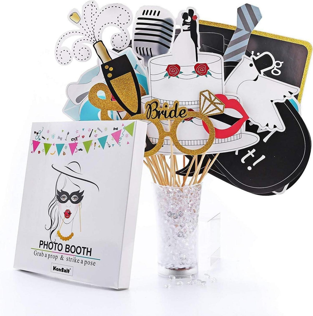 Hochzeit Foto Requisiten 52 Stück Fotobox Accessoires Gold Glitter Booth