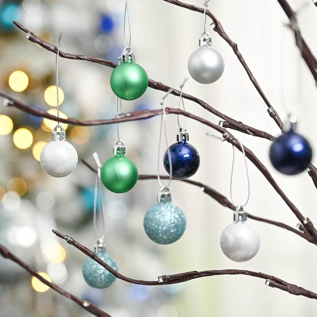 49x Weihnachtskugeln 3cm Blau Grün Silber Glänzend Matt Bruchfest