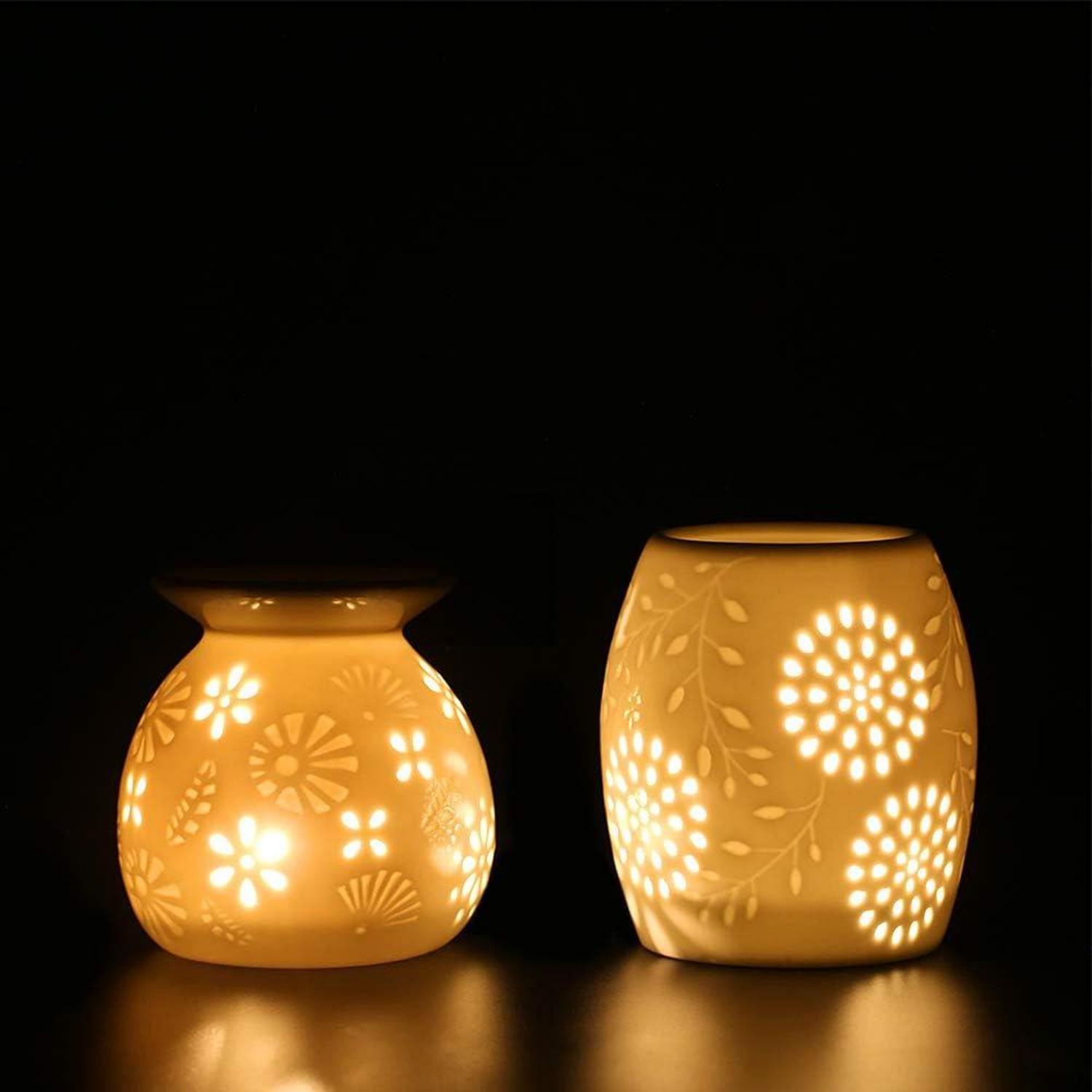 Aromalampe Teelichthalter Duftlampe Keramik weiß Candle