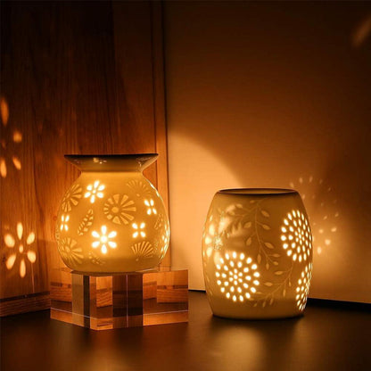 Aromalampe Teelichthalter Keramik weiß Candle Löffel Diffuser