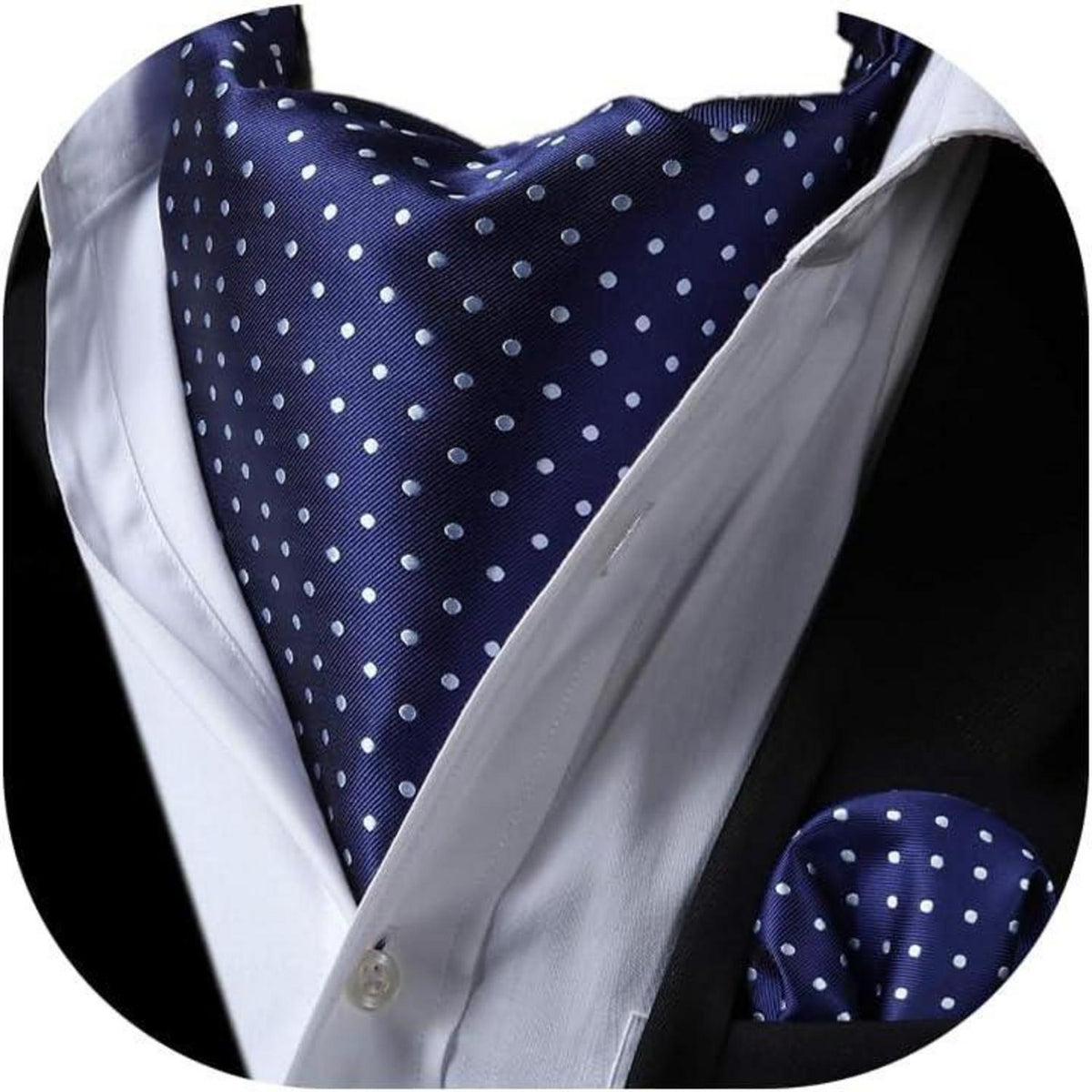 Herren Krawattenschal & Einstecktuch Set, Paisley Jacquard, Navy Blau
