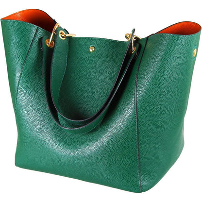 Große Damen Henkeltasche Dunkelgrün Leder Schultertasche