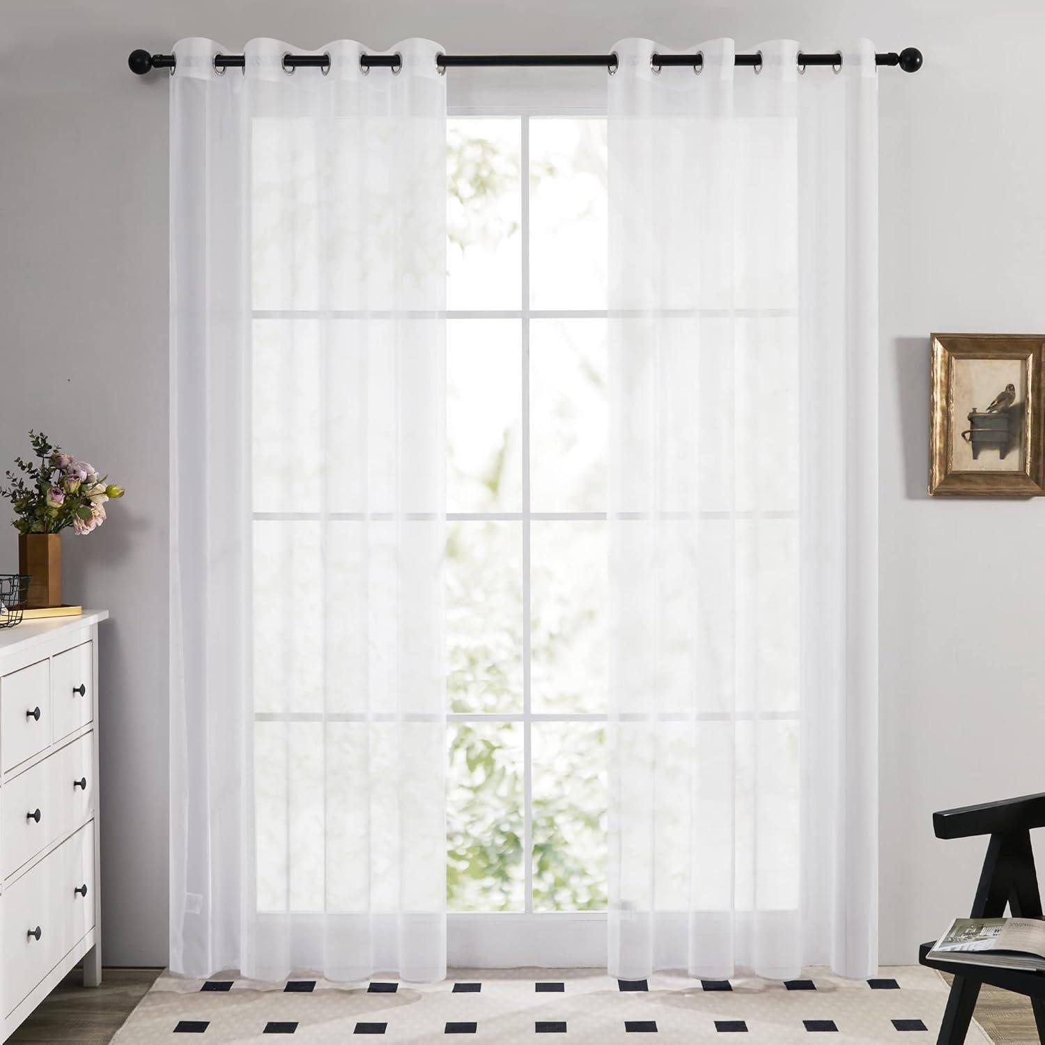 Ösenvorhang Transparent Voile Gardine 229x140 cm Weiß 2er Set